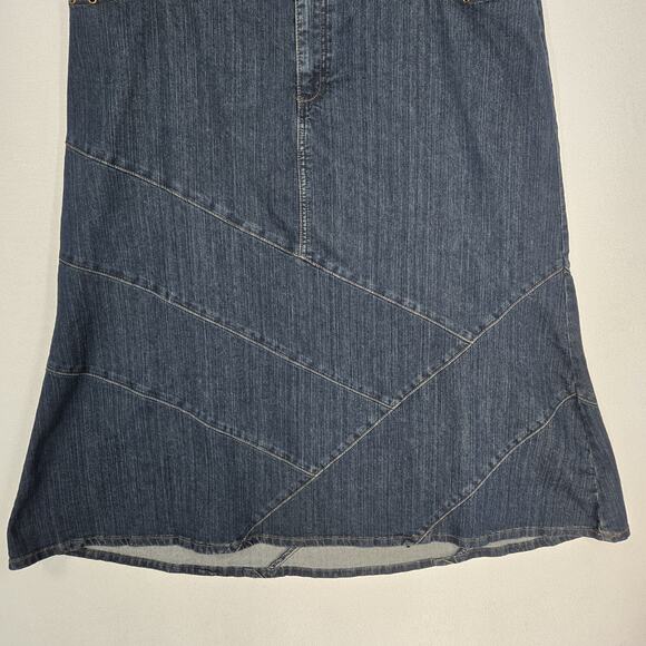 Liz & Me Denim Maxi Skirt Sz 20W Blue w/Brown Lacing Pockets Cowgirl Western - Picture 3 of 15